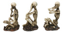 See Hear Speak No Evil Skeleton Figurines Set of 3 Wise Skeletons in Seated Pose