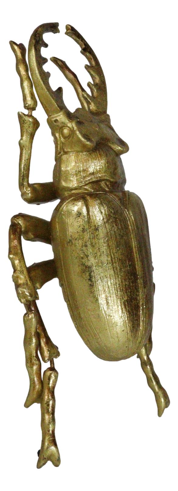 Medium Gold Resin Great Stag Horned Beetle Wall Decor Or Tabletop Figurine