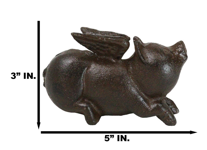 Pack Of 2 Cast Iron Whimsical Flying Winged Angel Pig Sculpture Paperweight 5"L