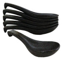 Pack of 6 Charcoal Grey Tone Hakumu Ceramic Asian Soup Spoons With Hook 5.75"L