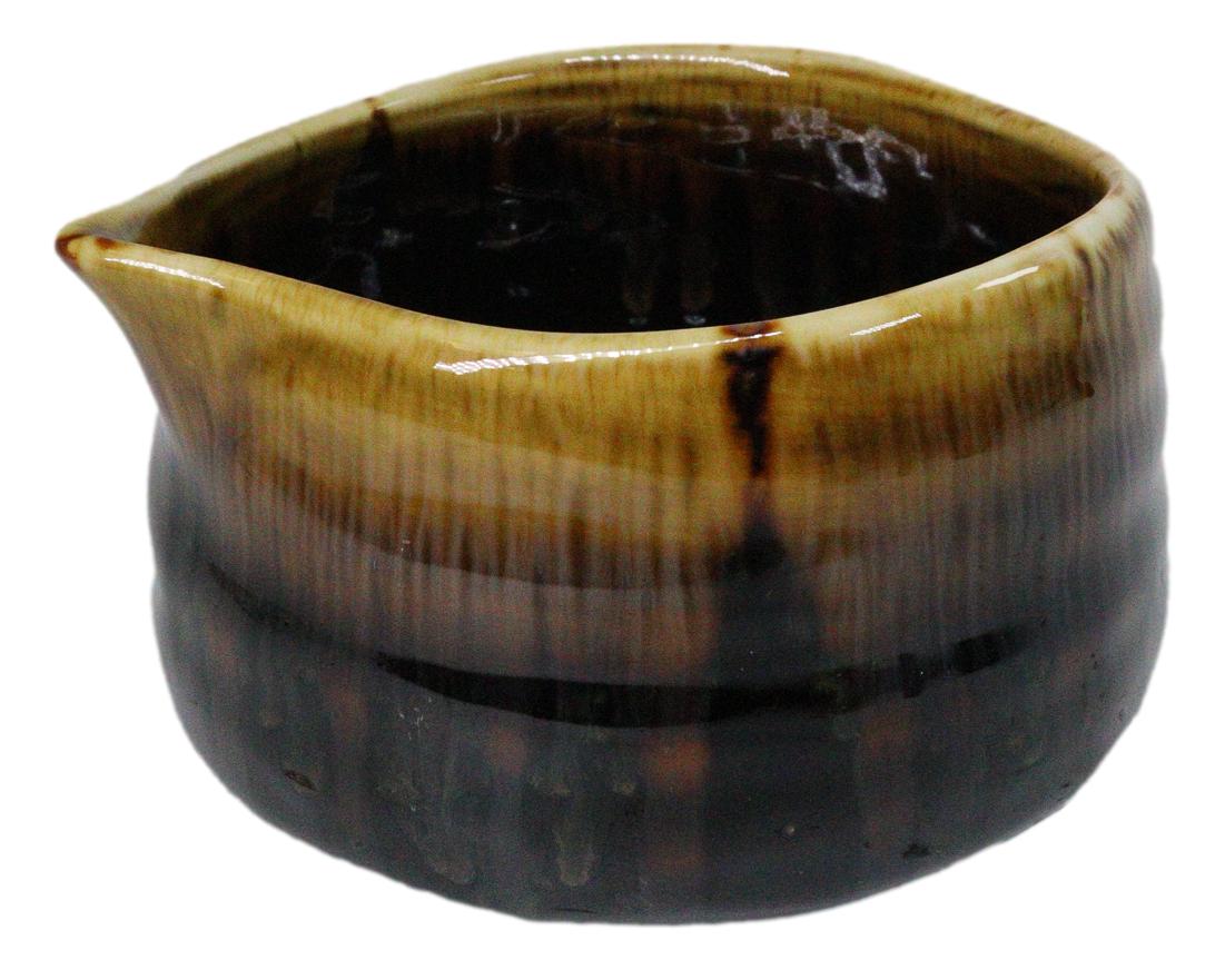 Brown Black Waterfall Ceramic Japanese Matcha Green Tea Bowl Whisk & Scoop Set