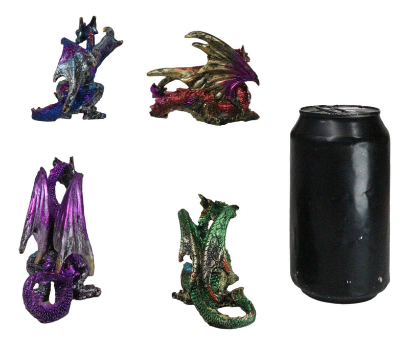 Set of 4 Colorful Metallic Elemental Dragons in Multiple Poses Mini Figurines