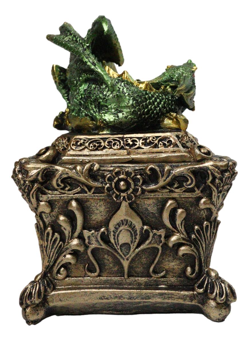 Green Dragon Decorative Jewelry Trinket Box with Sleeping Dragon on Gothic Tomb