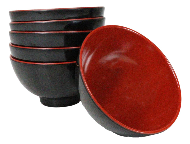 Set Of 6 Red And Black Round Appetizer Soup Salad Rice Melamine Bowls 4.5"D