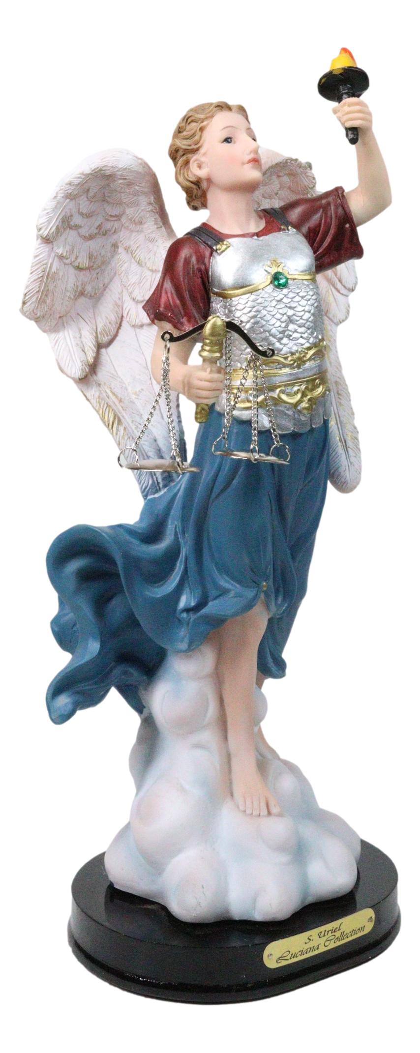 Archangel Saint Uriel Holding Torch and Scales of Justice Figurine With Base 12"