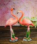 Tropical Paradise Bird Pink Flamingo Pair with Heart Shaped Neck Figurine Set