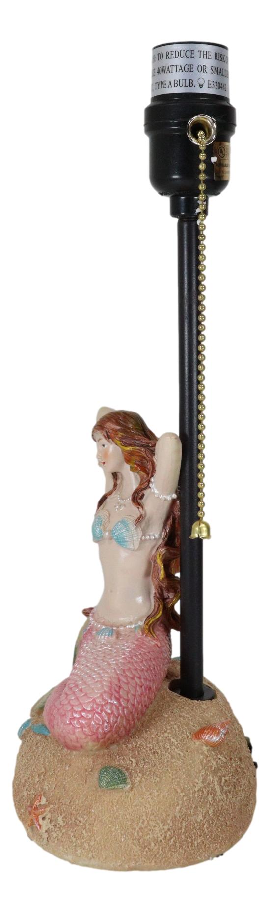 Venus Making Up Marine Sea Siren Mermaid With Pink Tail And Red Hair Table Lamp