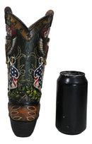 Rustic Western American Flag God Bless USA Eagle Seal Cowboy Boot Vase Planter