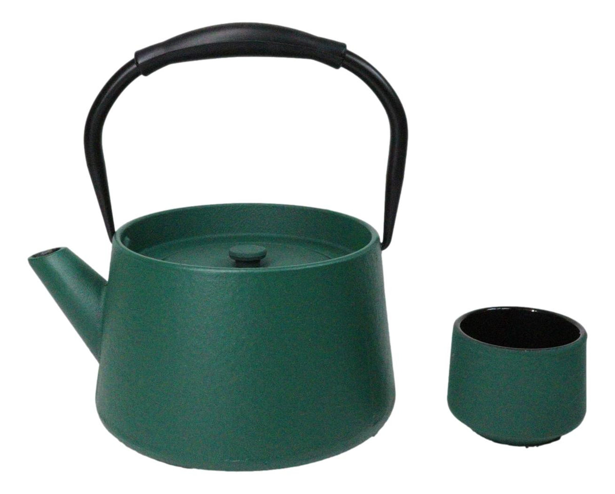 Green Modern Straight Edge Tetsubin Cast Iron Teapot 33oz And 4 Tea Cups Set