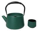 Green Modern Straight Edge Tetsubin Cast Iron Teapot 33oz And 4 Tea Cups Set