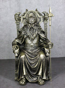 Norse Viking Odin The Alfather Sitting On A Throne with Raven Spear Statue