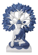 Meditating Buddha with Tree of Life Blue & White Gautama Buddha Figurine 9.5"H