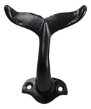 Pack Of 2 Black Cast Iron Nautical Baleen Blue Whale Tail Wall Coat Hook Hangers