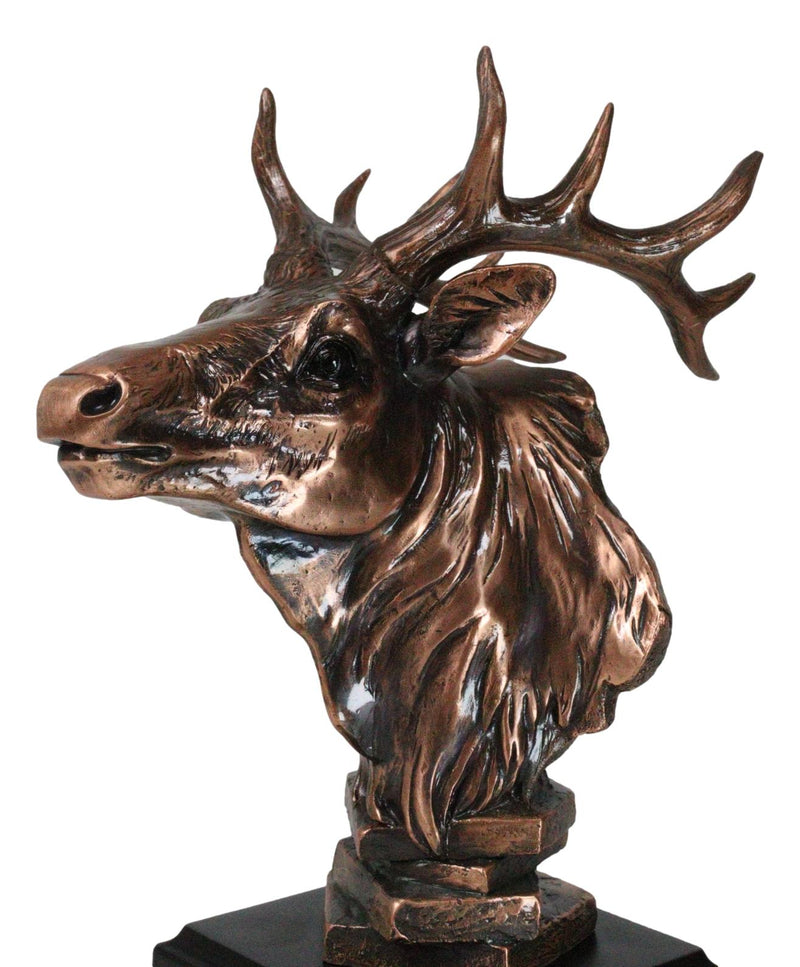 Rustic Wild Forest Woodland Wapiti Elk Deer Bust Trophy Figurine With Base Stand