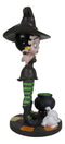 Halloween Witch Betty Boop And Pudgy Dog With Broomstick And Cauldron Figurine