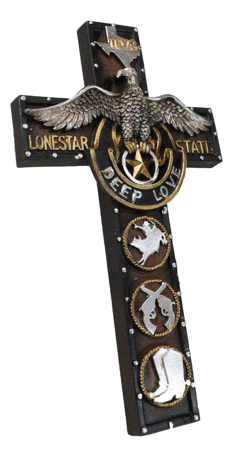 Western Rodeo Cowboy Pistols Spur Boots Texas Lone Star State Eagle Wall Cross