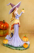 Amy Brown Halloween Purple Hat Pumpkin Witch with Mysterious Black Cat Figurine