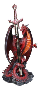 Red Lava Volcano Rock Widow Blade Dragon Figurine With Letter Opener Sword