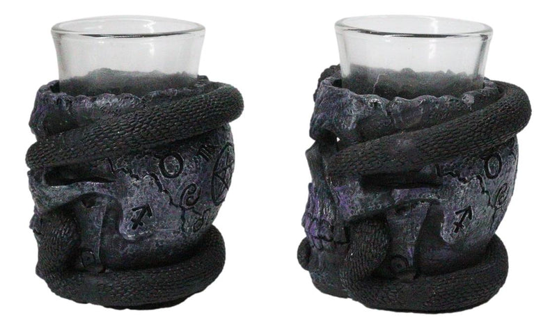 Set Of 2 Ossuary Gothic Pentagram Slitherin Skull And Serpent Snake Shot Glasses