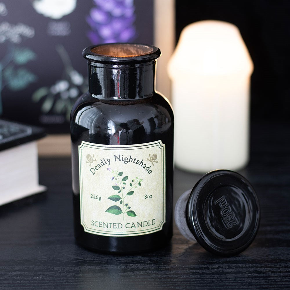 Ebros Deadly Nightshade Scented Candle Black Glass Apothecary Jar 8 Oz