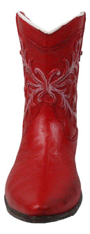 Rustic Western Floral Red Faux Leather Cowgirl Boot Vase Planter Figurine