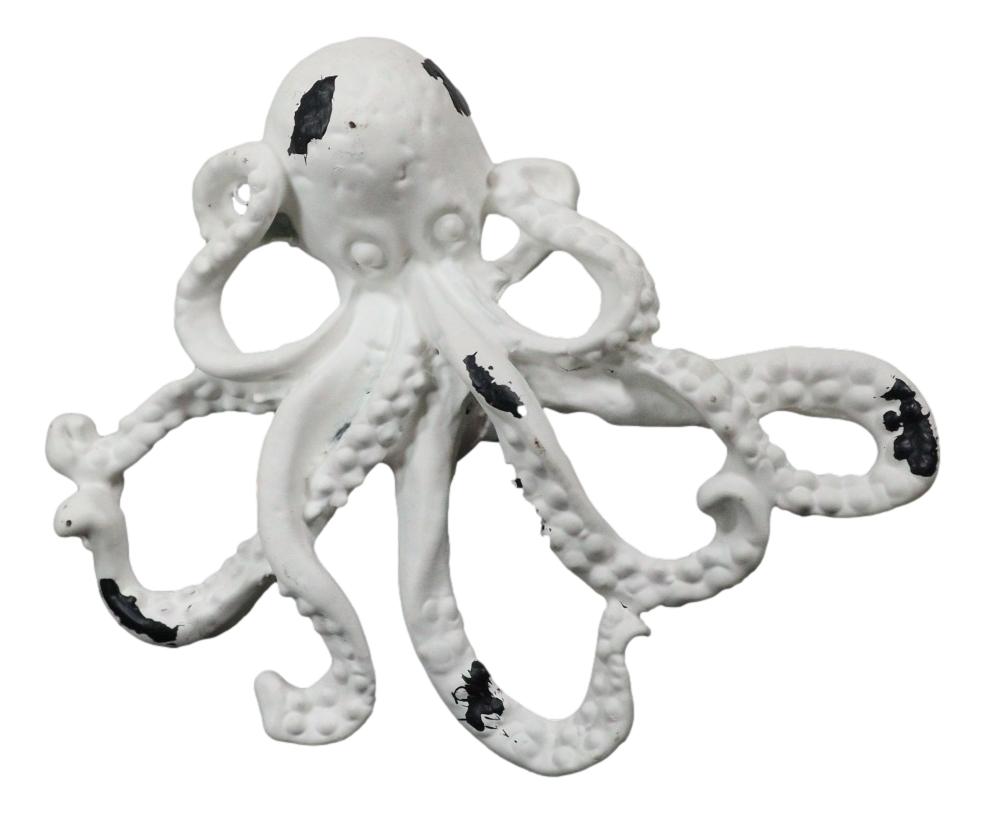 Pack Of 6 Cast Iron Vintage White Sea Octopus Drawer Cabinet Door Pull Knobs - Ebros Gift