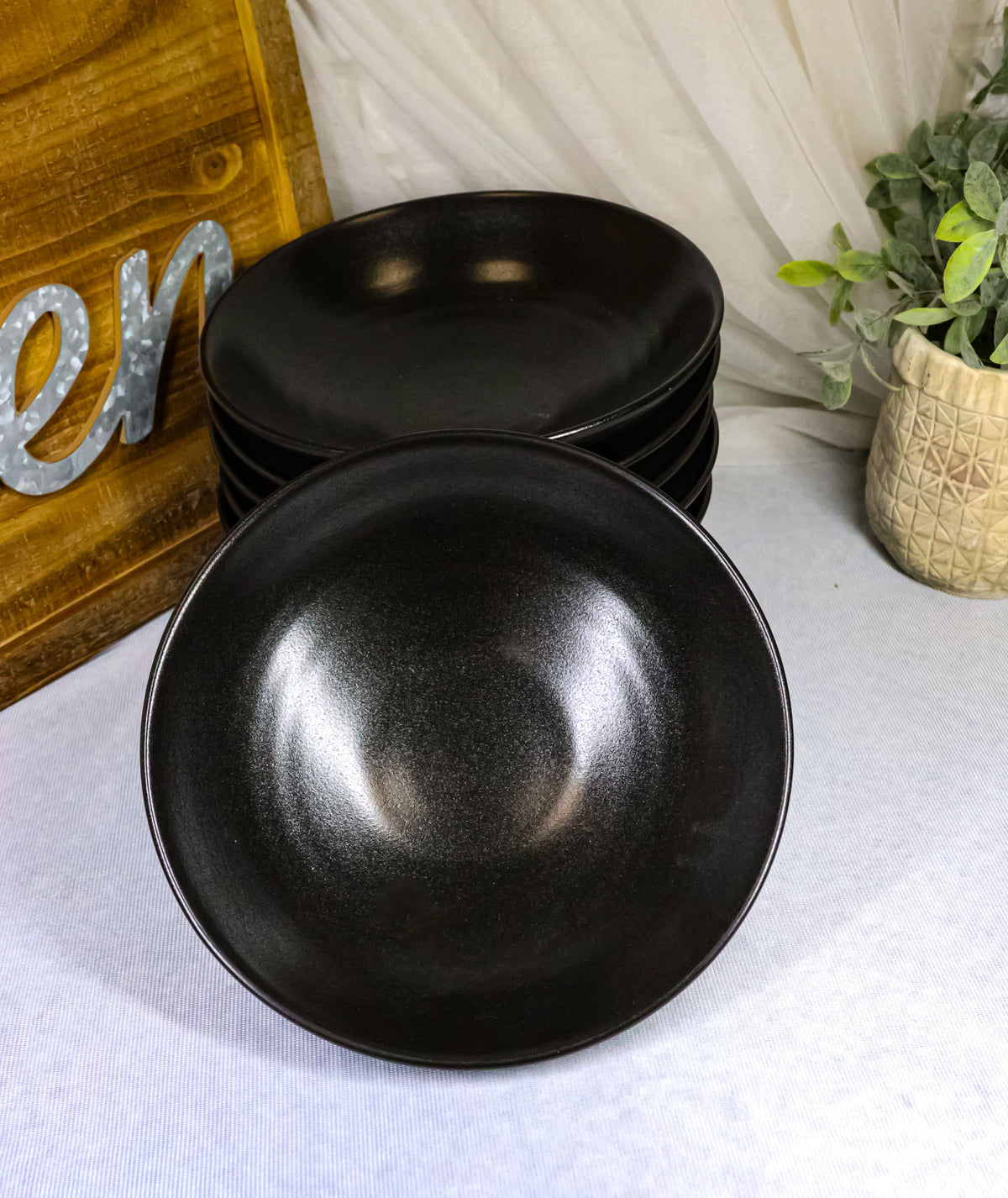 Pack Of 6 Black Kokuyo Ceramic Collection Large Ramen Soup Dinner Bowl 36oz 9"D