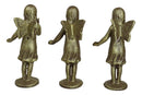 Set Of 3 Cast Iron Rustic Enchanted Fantasy Girl Fairy Pixie With Bird Figurines