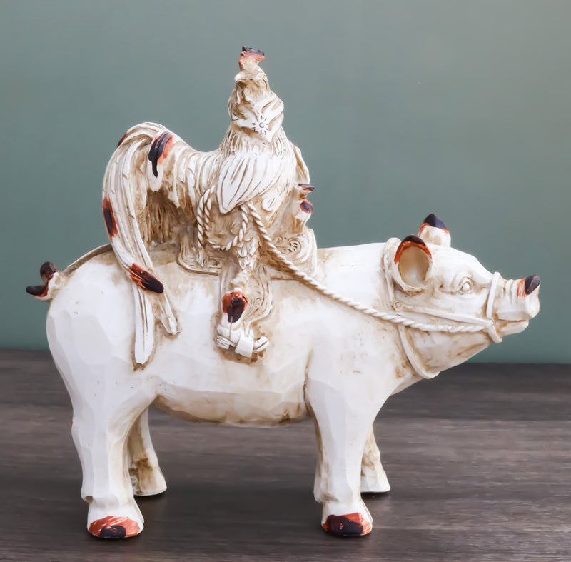 Rustic Country Farmhouse Chicken Rooster Riding On Pig Piggy Coin Money Bank