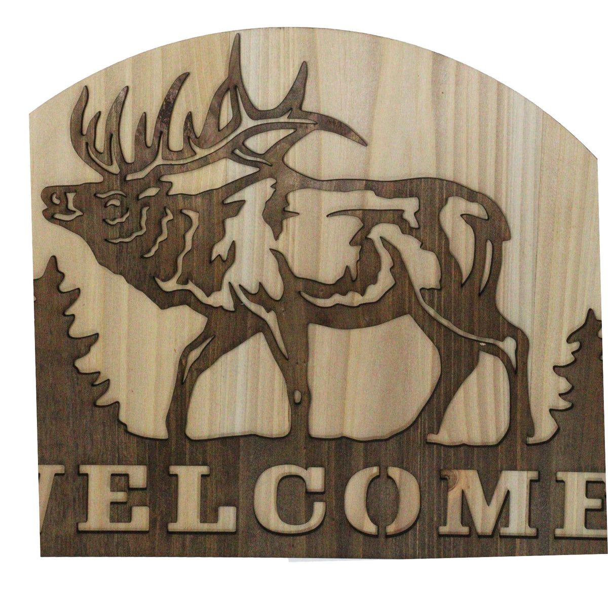 Rustic Western Wapiti Elk Deer By Pine Forest MDF Wood Welcome Wall Decor 17"L