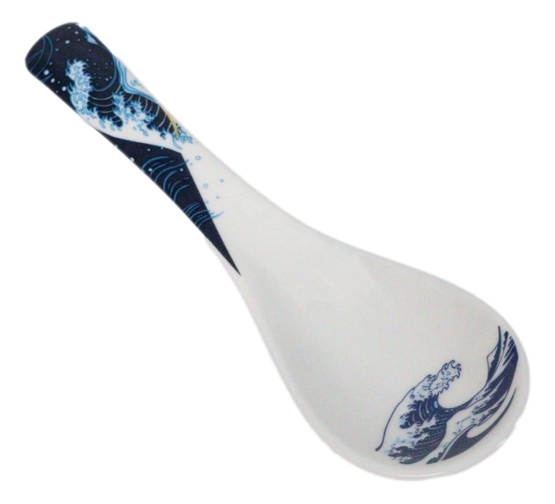 Set of 6 Great Wave Hokusai Porcelain Asian Soup Spoons Japanese Ramen Pho
