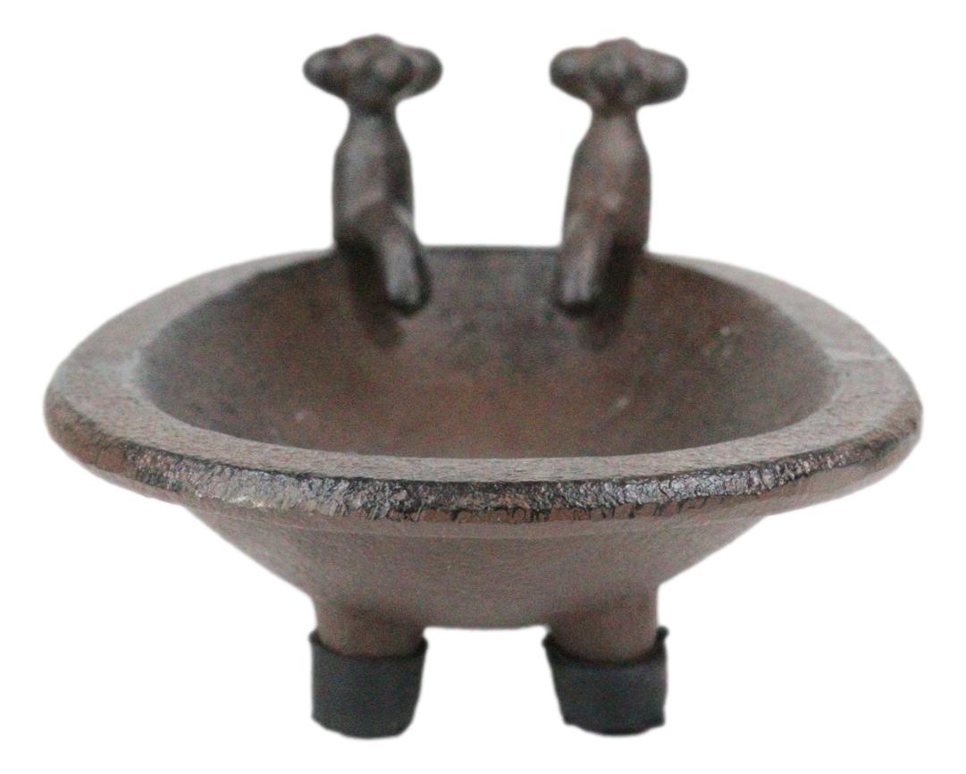 Cast Iron Rustic Bronze Bathtub With 2 Spouts Miniature Jewelry Dish Tray 6"L
