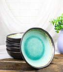 Pack Of 6 Crackle Green Midori Kannyu Round Flair Deep Plates Shallow Bowls 15oz