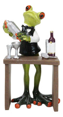 Green Toad Frog Classy Bartender Mixing Cocktail Drinks By The Table Figurine