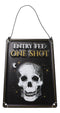 Set Of 2 Halloween Macabre Party Bar Entry Fee One Shot Skull Metal Wall Signs