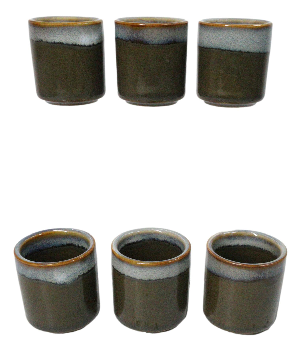 Set of 6 Earth Green And Gray Porcelain 1.25oz Ochoko Yuzu Sake Cups