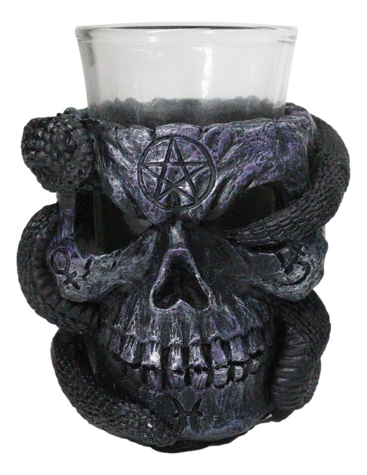 Set Of 2 Ossuary Gothic Pentagram Slitherin Skull And Serpent Snake Shot Glasses