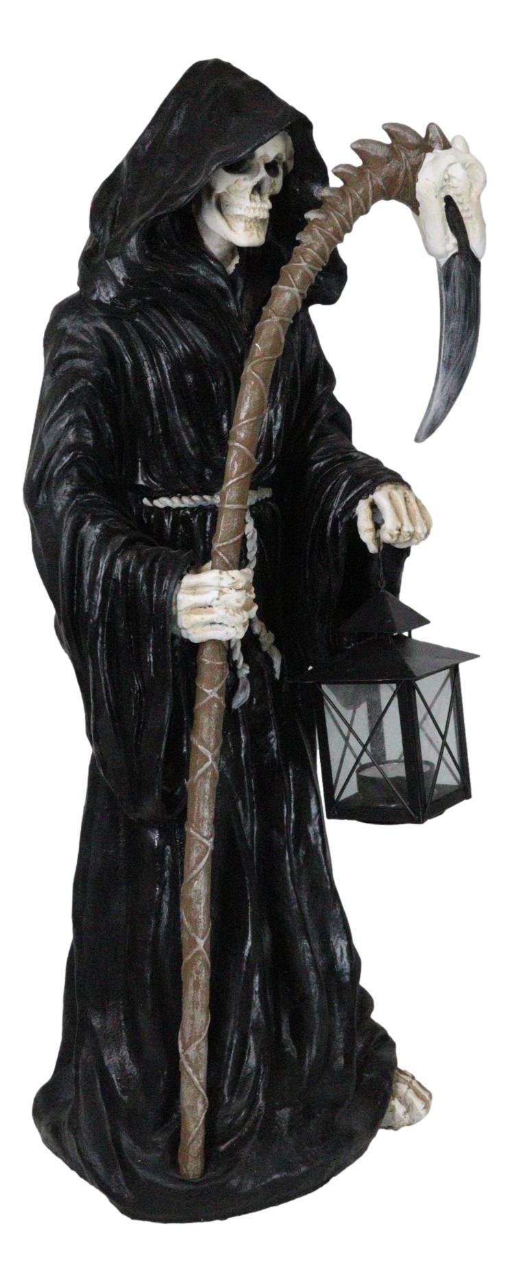 Time Waits For No Man Grim Reaper Holding Scythe And Solar LED Lantern Statue - Ebros Gift