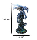 Large Blue Zirconia Rogue Storm Dragon Hovering Over Cliff Rock Waterfall Statue