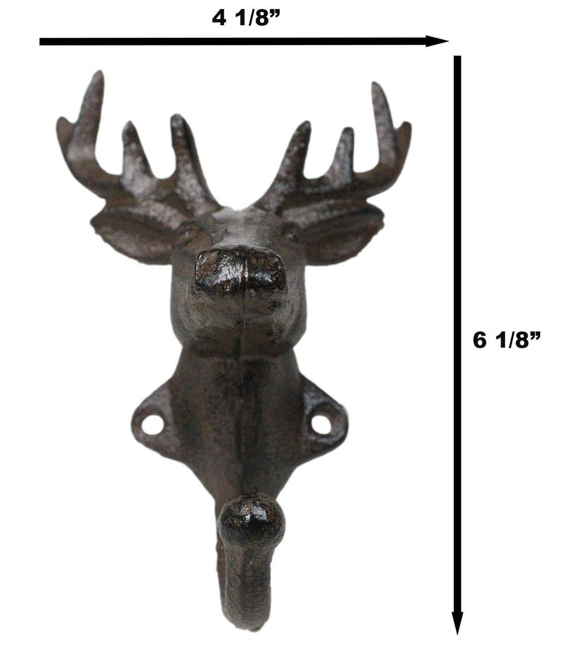 Pack Of 2 Cast Iron Rustic Elk Deer Head With Antlers Wall Coat Hook Sculptures