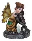 Kneeling Tribal Dressed Autumn Fall Elf Fairy with Crystal Ball Small Figurine