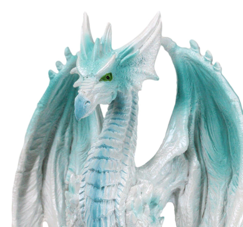 Fantasy Land Of Dragons Crouching Pale White Arctic Snow Winter Dragon Figurine