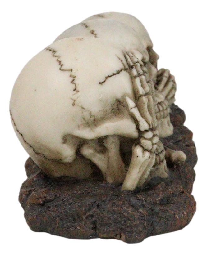 Ossuary Skeletons Gothic See Hear Speak No Evil Grinning Skulls Figurine 6.75"L