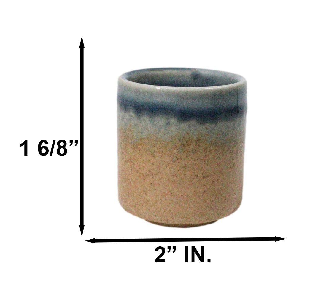 Set of 6 Artistic Blue River Sand Ao Nagashi Porcelain 1.25oz Ochoko Yuzu Cups