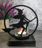 Wicca Grand High Witch Riding On Broomstick Coated Metal Votive Candle Holder