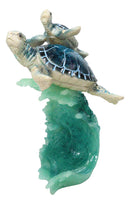 Marine Ocean Blue Sea Turtles Mother and Hatchling Swimming With Waves Figurine