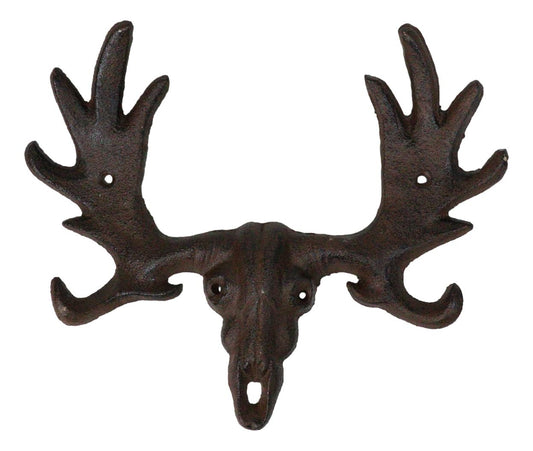 Cast Iron Western Rustic Bull Moose Head Wall Double Hooks For Keys Leashes Hats