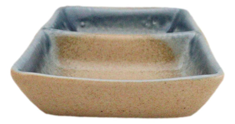 Pack Of 6 Ceramic Ao Nagashi Soy Sauce Or Condiment Dishes With 2 Compartments
