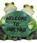 Welcome To Our Pad Green Frog Couple Sitting On Log With Lilypad Sign Figurine