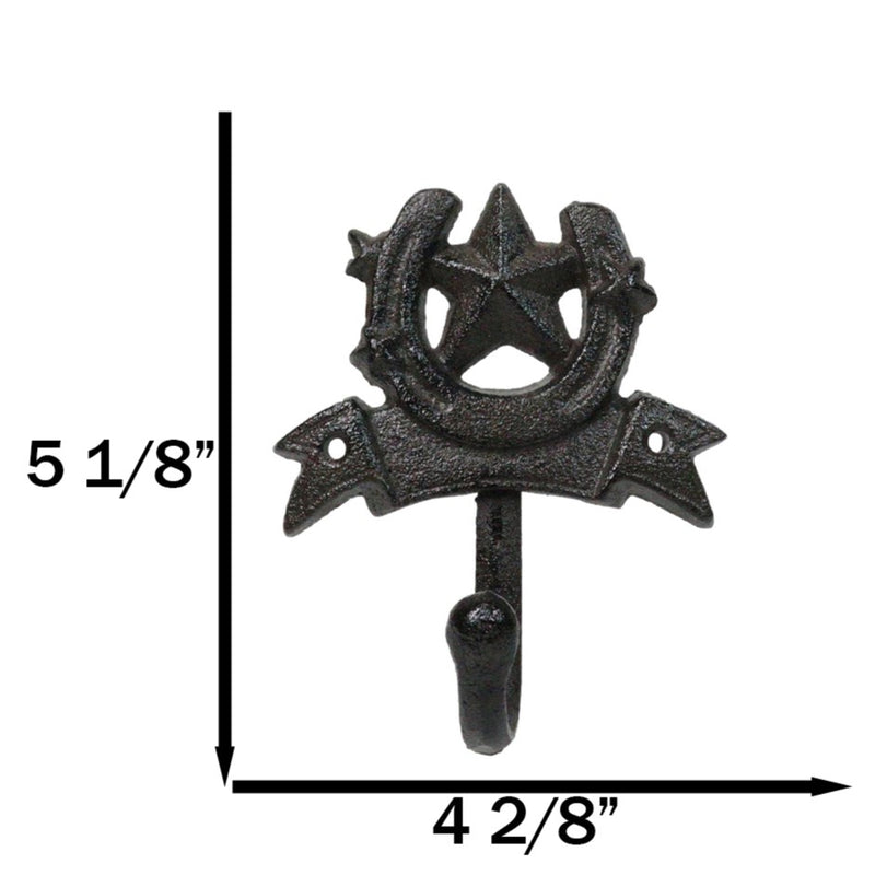 Set Of 2 Cast Iron Rustic Western Cowboy Lone Star Horseshoe Coat Hat Wall Hooks